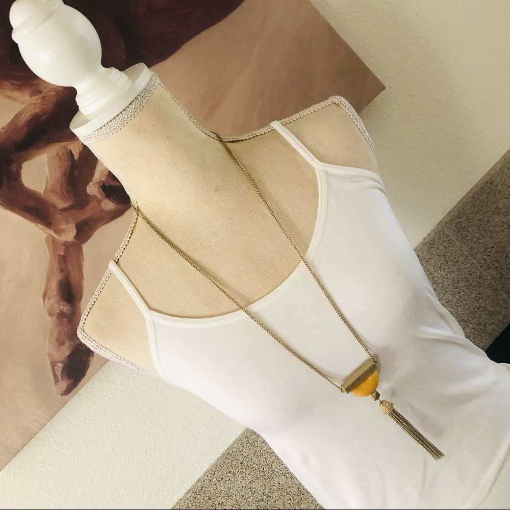 Charming Charlie marble tassel medallion long length necklace
